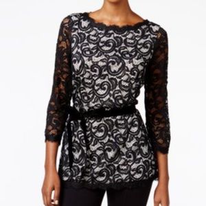 NEW PETITE SMALL CHARTER CLUB BELTED LACE TOP #367